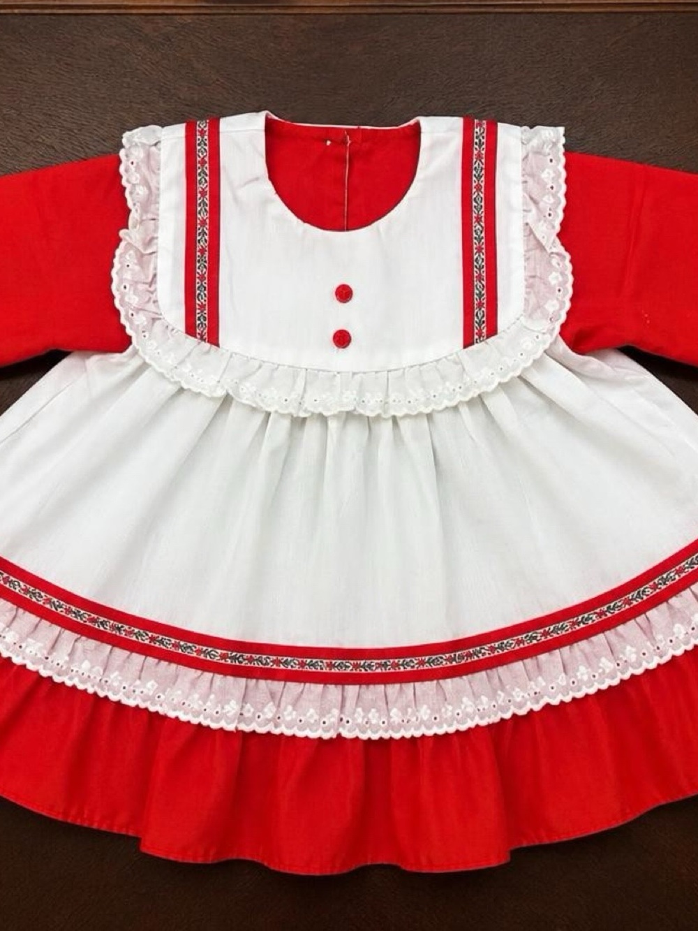 Vintage Cherubs Baby Girl 6M Red White Ruffle Dress Made in USA GUC